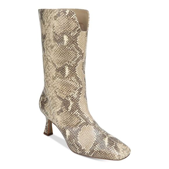 NWT SAM EDELMAN Womens Beige Snakeskin V Notch Lolita Toe Kitten Heel Boots 9 M - Picture 1 of 5